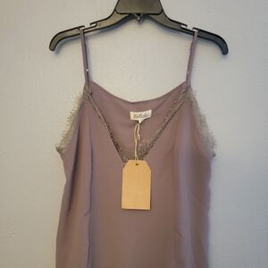 Listicle Mauve Lace-Trim Slip Top